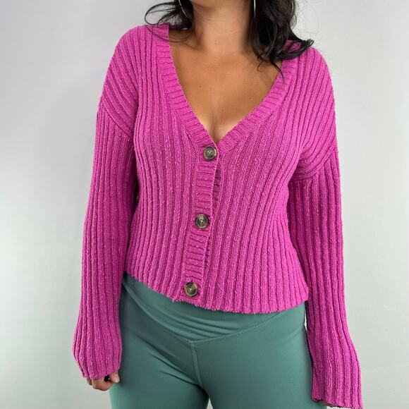 American Eagle Hot Pink Button Front Cardigan Sweater - Picture 2 of 9